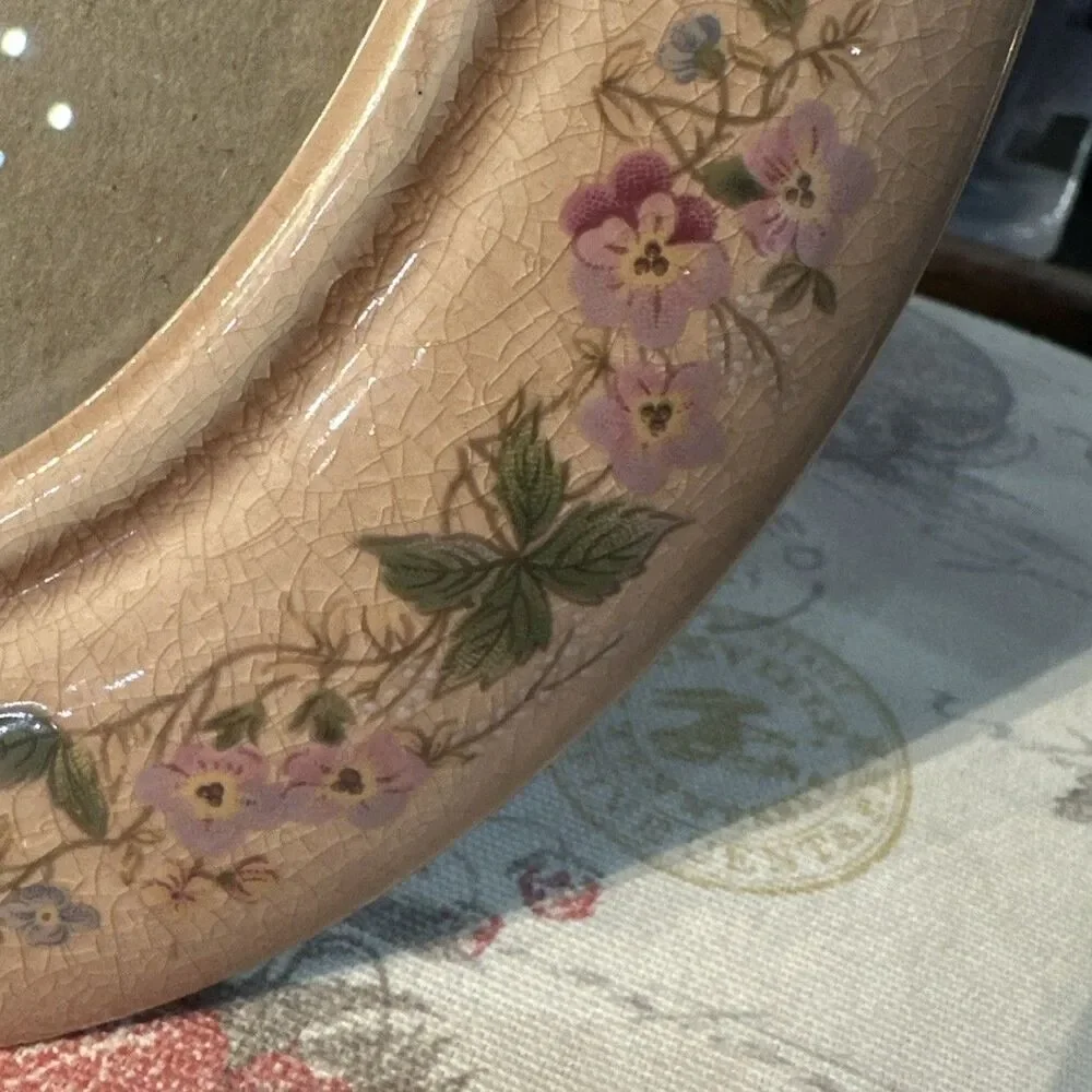 Terragrafics Oval Ceramic Picture Frame Painted Flowers Pink VTG Cottage Core